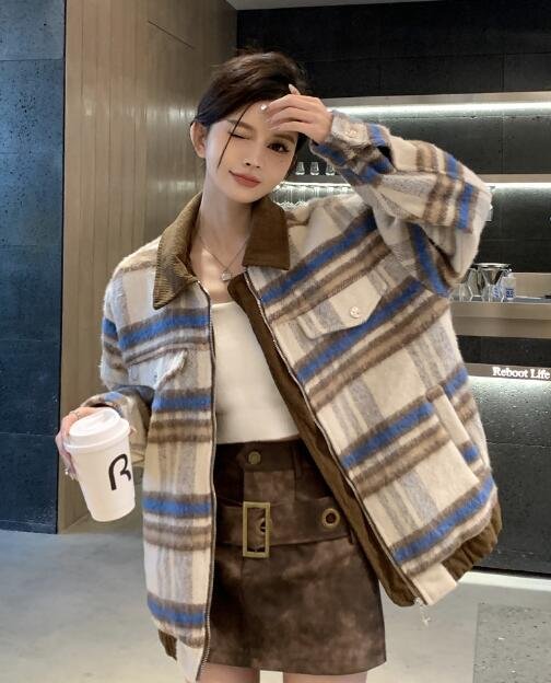 楽天市場】チェック柄 コート ブルゾン アウター ジャケット