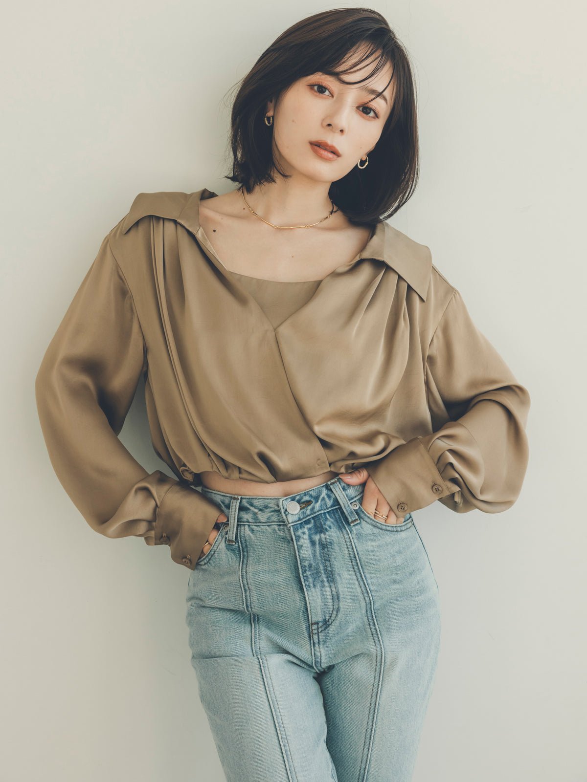 キャミレイヤードカシュクールブラウス