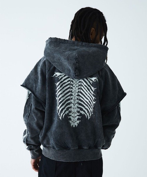 フーディー｜Fire Bones Layered Sleeve Zip Hoodie｜SUPPLIER