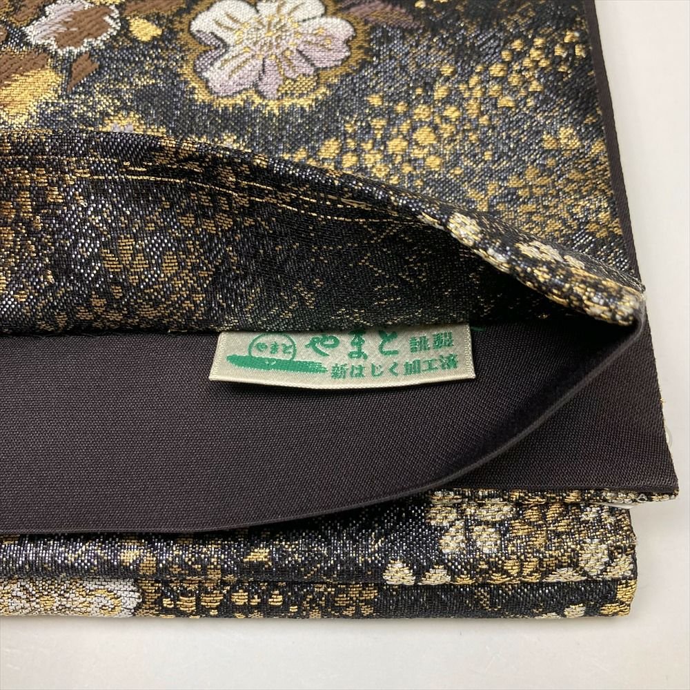 中古）袋帯 黒 フォーマル セミフォーマル 六通 金糸 銀糸 辻が花